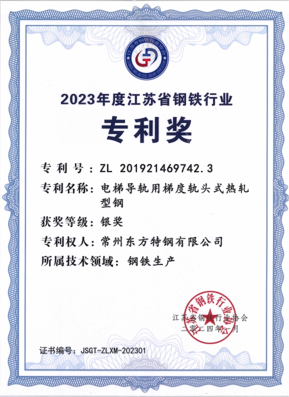 1月31日：东方特钢荣获省钢协专利评选银奖